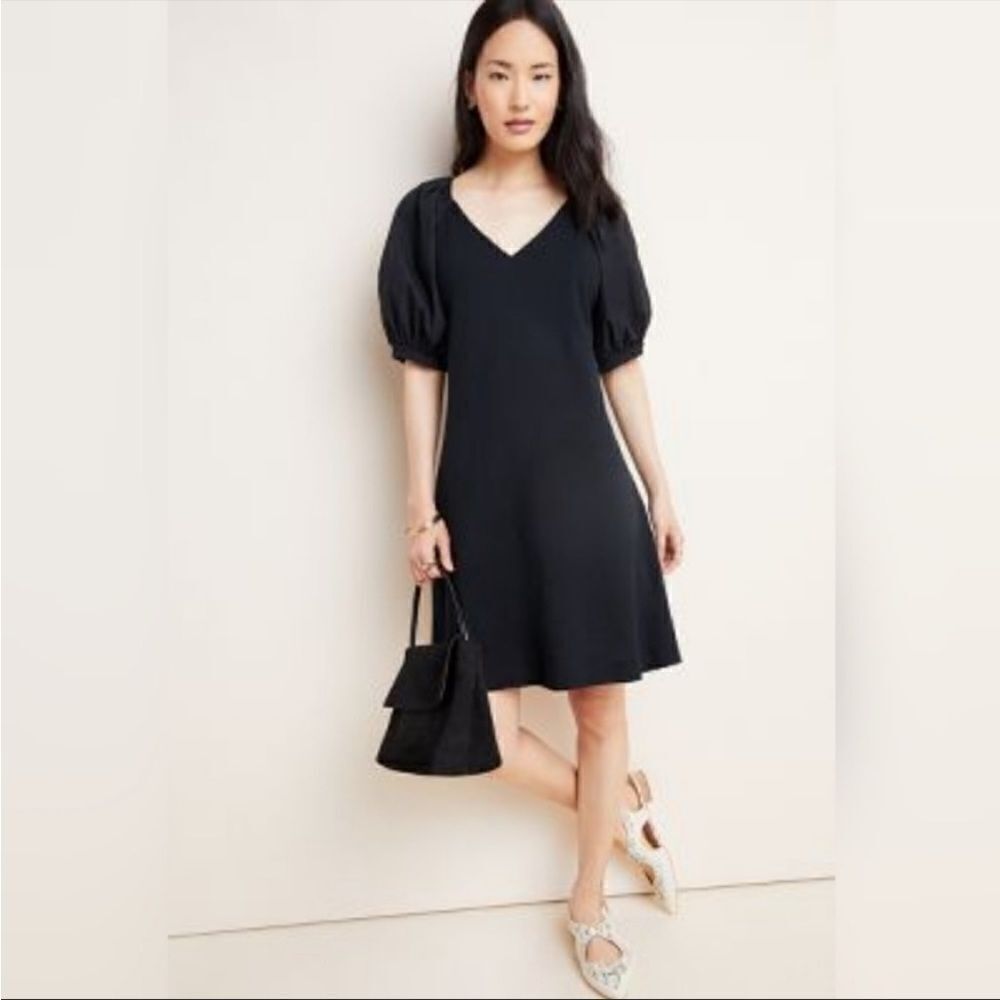 Anthropologie Maeve Annika Black Puffy Balloon Sleeve Dress Minimalist Modern